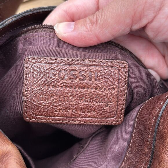 Fossil Women large chocolate Brown Leather Crossbody Bag removed shoulder strap - Picture 11 of 11